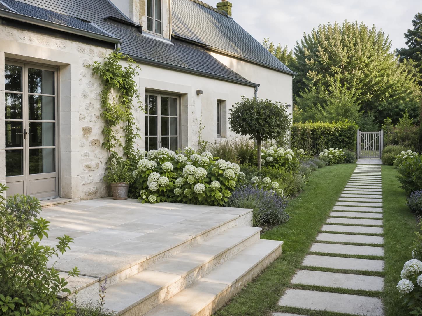 Aménagement extérieur paysager autour d’une maison en Sarthe